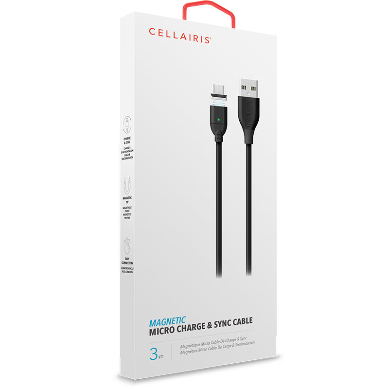 Charge Cable - 3FT Magnetic Micro USB to USB-A TPE Black Cables