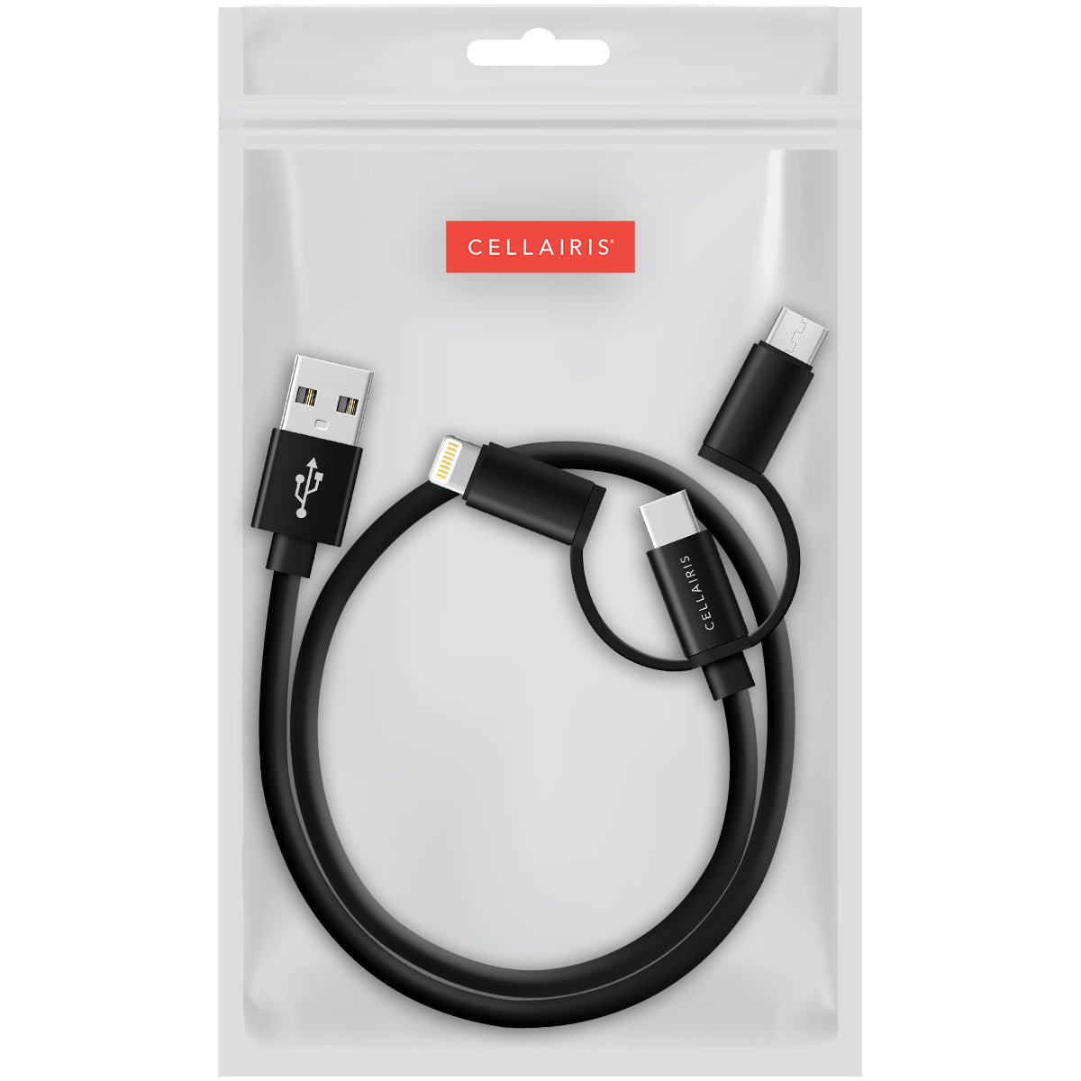 Charge Cable - 18IN USB 3-in-1 to USB-A TPE Black (Bulk) Cables