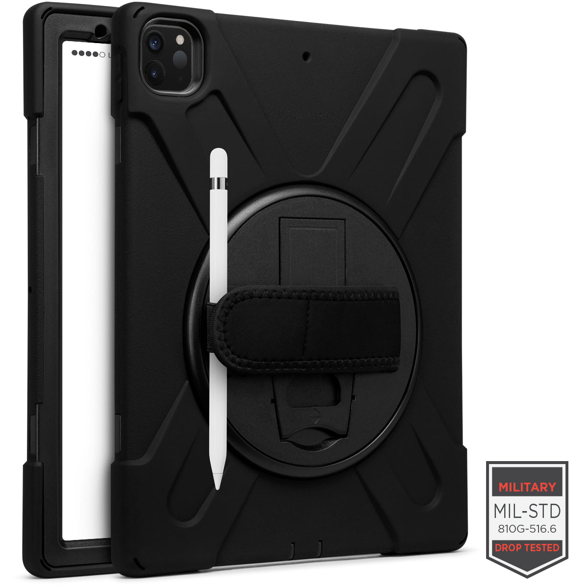 Cellairis Rapture Rugged - Apple iPad Pro 12.9" Gen5/6 w/ Kickstand & Hand Strap Black Tablet Cases