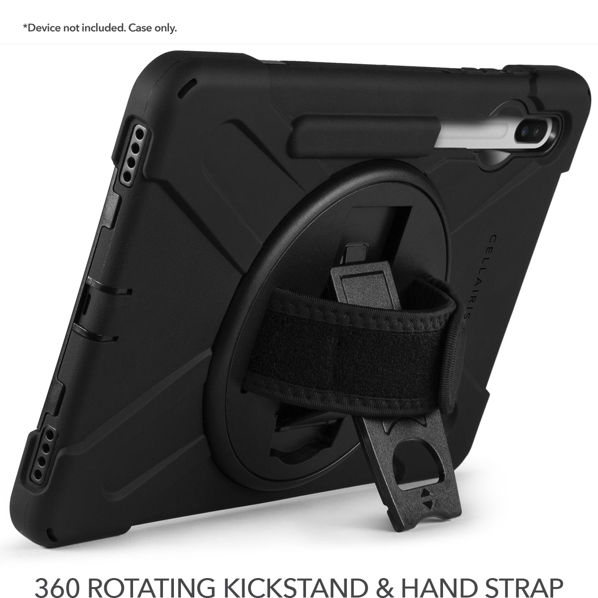 Rapture Rugged - Samsung Tab S7+ 12.4" T970/T976/ S8+ 12.4" X800/X806 w/ Kickstand & Hand Strap Black Tablet Cases