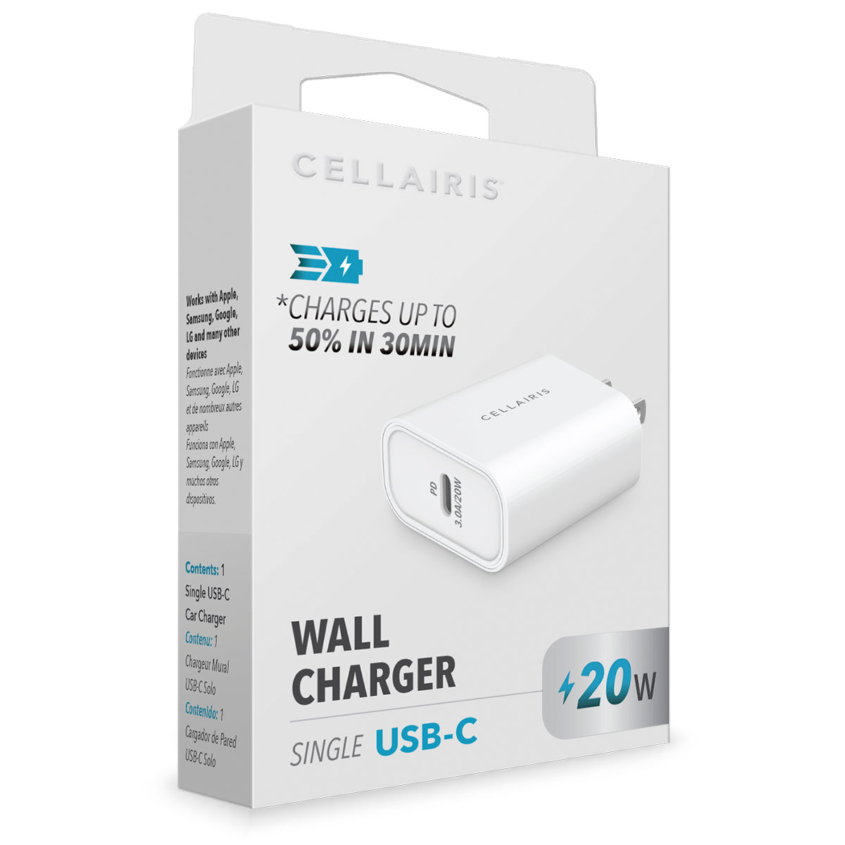 Wall Charger - Single USB-C 3A 20W White Wall Chargers