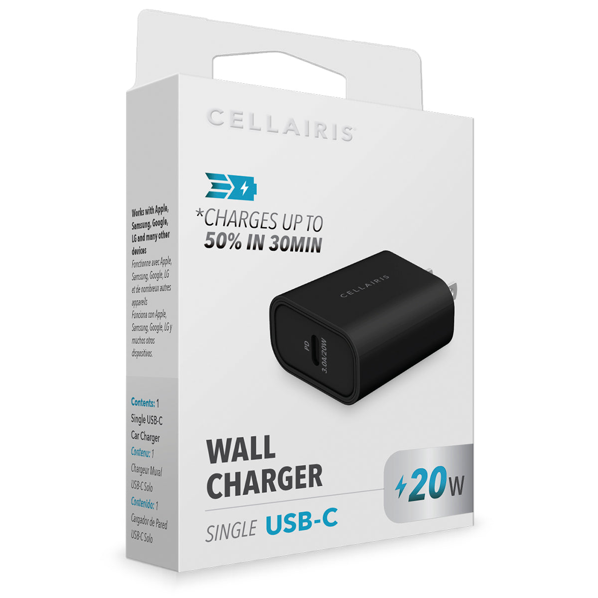 Wall Charger - Single USB-C 3A 20W Black Wall Chargers