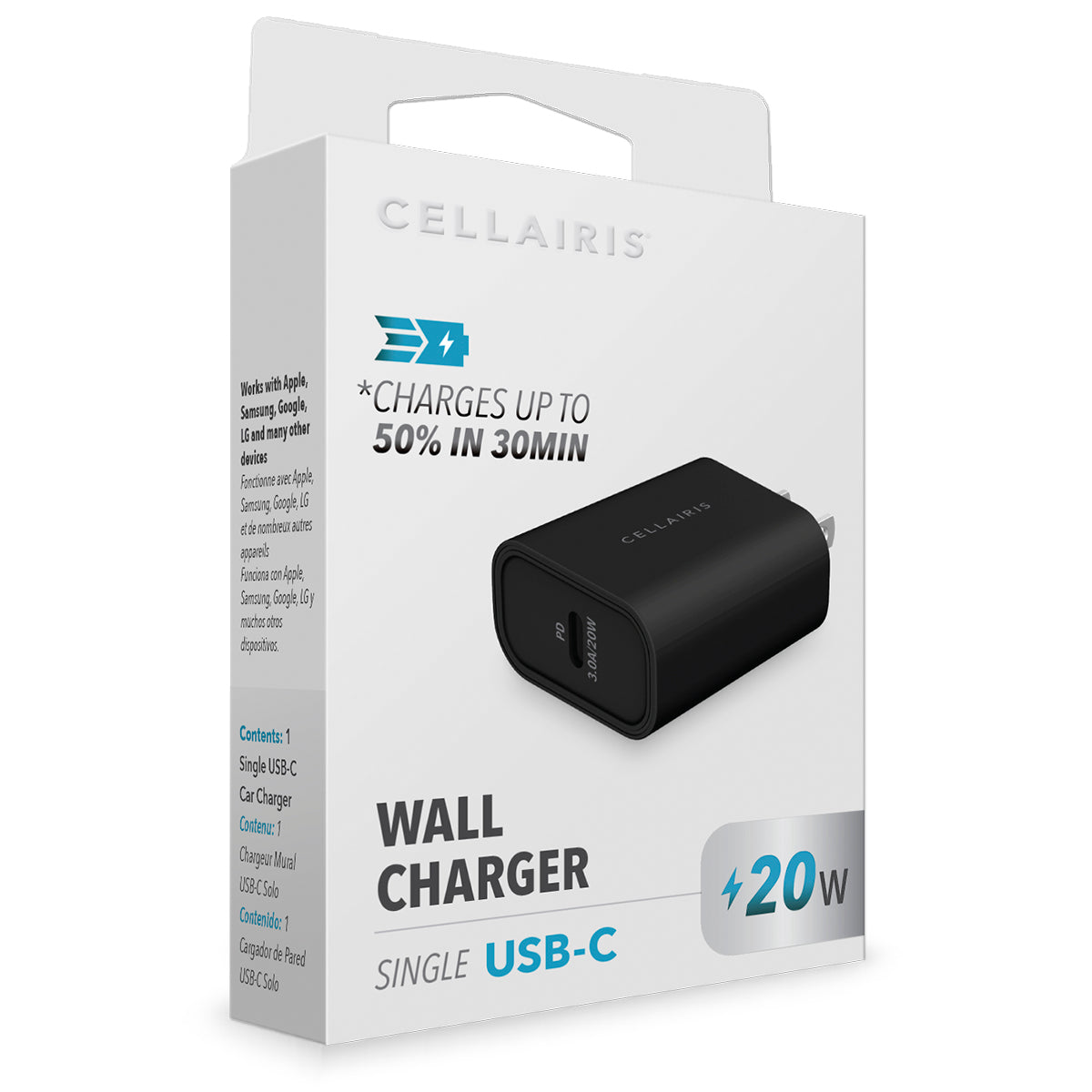 Wall Charger - Single USB-C 3.0A 20W Black Wall Adapters