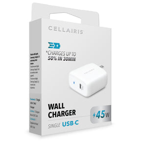 Cellairis Wall Adapter - Single USB-C 45W White Wall Adapters
