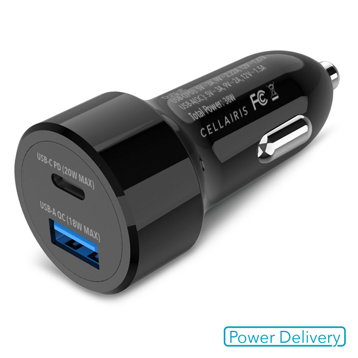 Cellairis Car Charger - Dual USB-A + USB-C 38W Black Power
