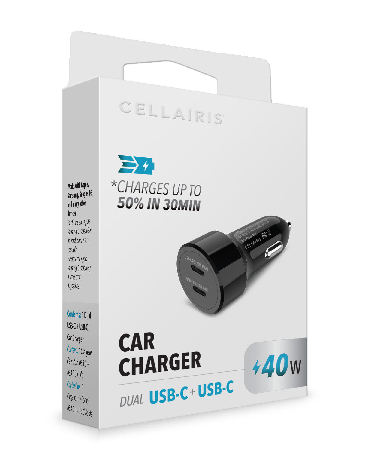 Car Charger - Dual USB-C + USB-C 40W Black Power