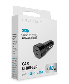 Cellairis Car Charger - Dual USB-C + USB-C 40W Black Power
