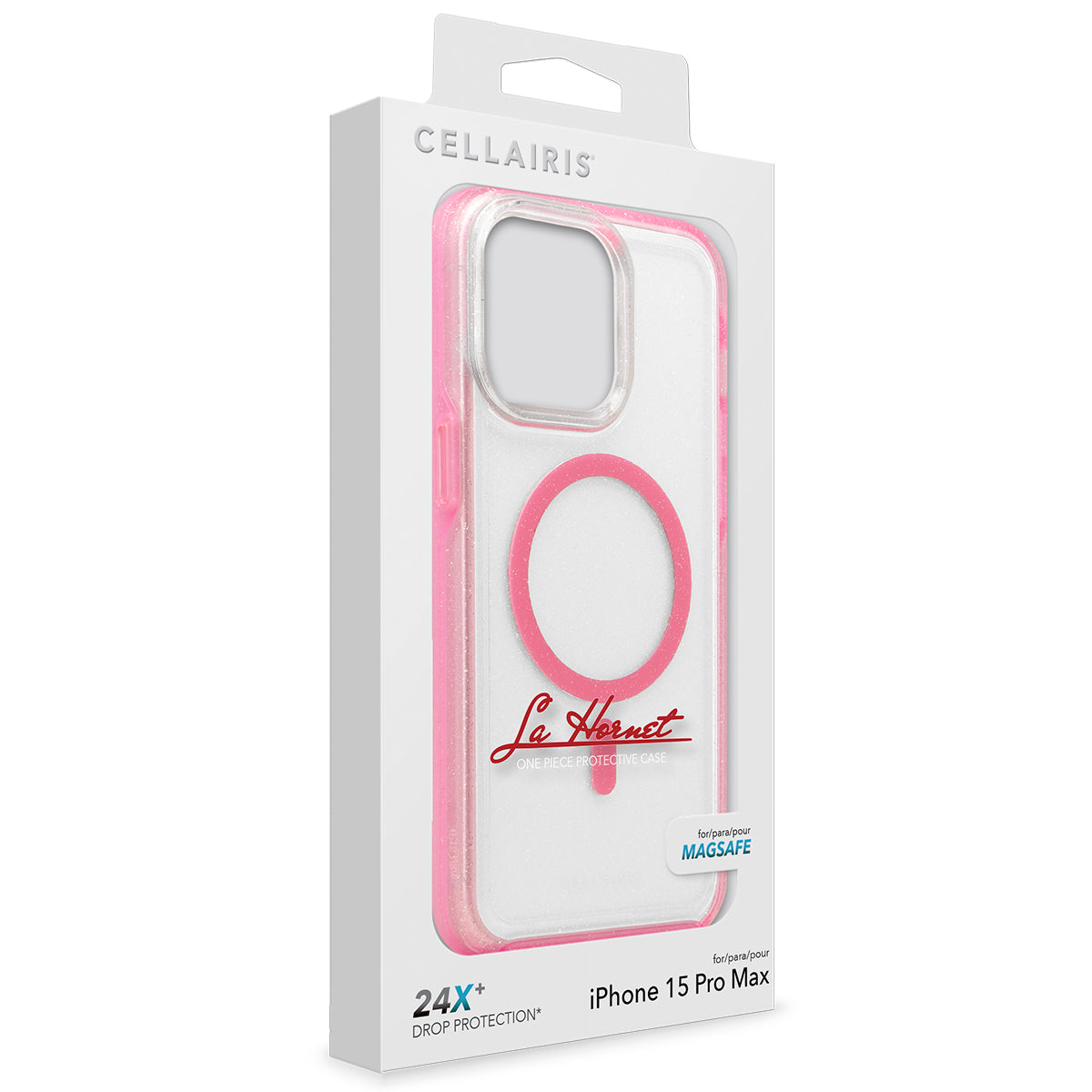 La Hornet - iPhone 15 Pro Max Clear Hot Pink Glitter w/ MagSafe Case